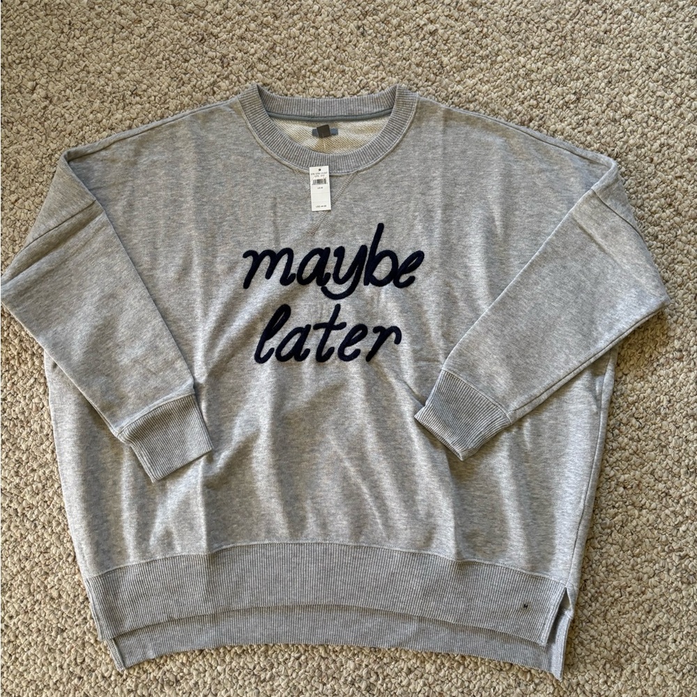 Aerie Gray Crewneck Sweater with 'Maybe Later' Print